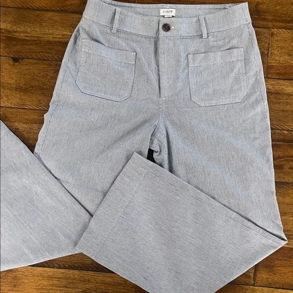 J Crew High rise patch pockets wide leg blue white striped trousers pants sz 28P - Picture 2 of 16